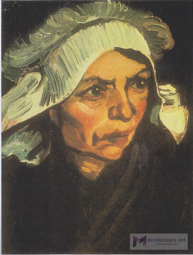 肖像油画_头戴白色兜帽的农妇头像_head of a peasant woman with a