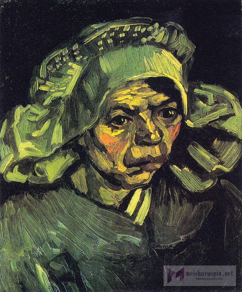 肖像油画_头戴白色兜帽的农妇头像_head of a peasant woman with a