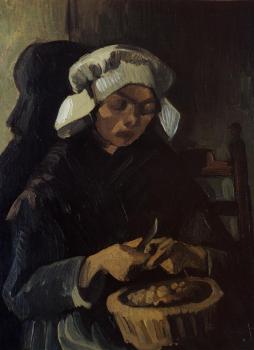 场景人物油画_削土豆皮的农妇_peasant woman peeling potatoes