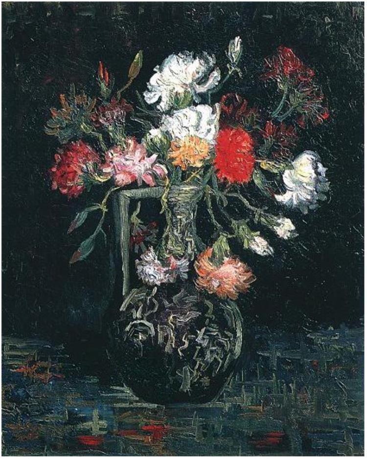 白色康乃馨的花瓶_vase with white and red carnations-文森特·梵高