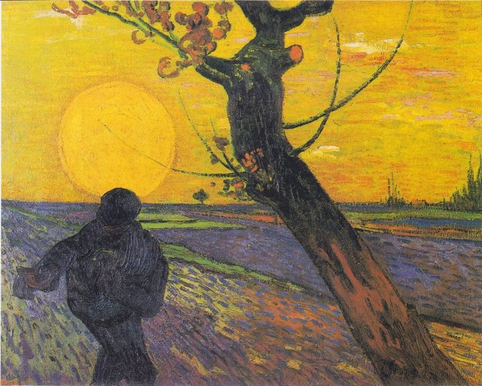 风景人物油画_日落时的播种者_sower at sunset-文森特·梵高