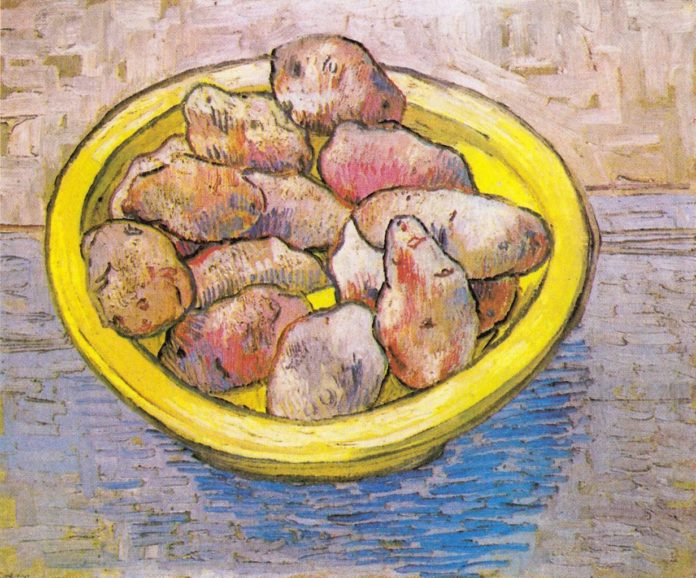 油画静物_黄色碗里的土豆_potatoes in a yellow bowl-文森特·梵高