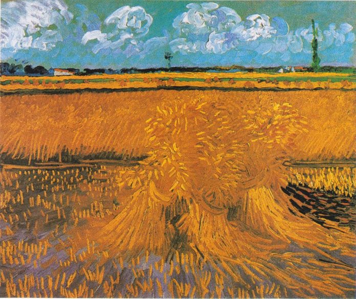 风景油画_麦田与麦束_wheat field with sheaves-文森特·梵高