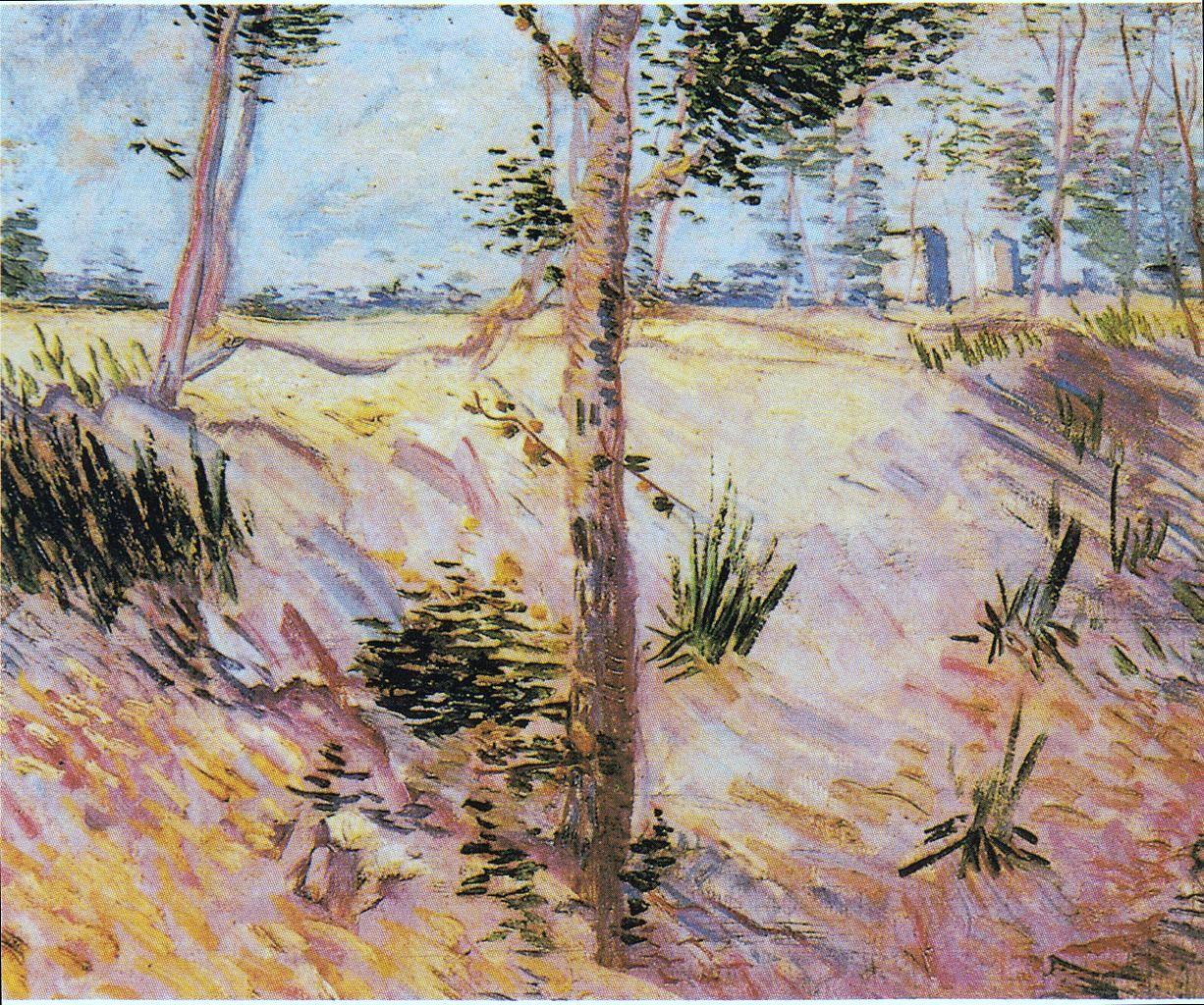 场景油画_阳光下的树_trees in the sun-文森特·梵高