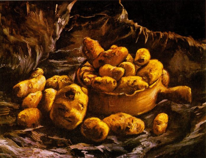 油画静物_碗里有土豆的静物_still life with potatoes in a bowl