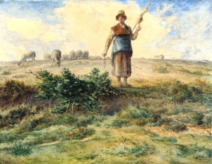 一个牧羊女和她的羊群_A Shepherdess and her Flock-让·弗朗索瓦·米勒